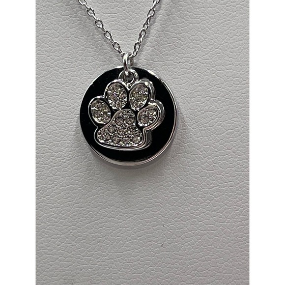 TCS Swarovski Crystal Pave Paw Print‎ Silver Tone Necklace - Picture 4 of 10